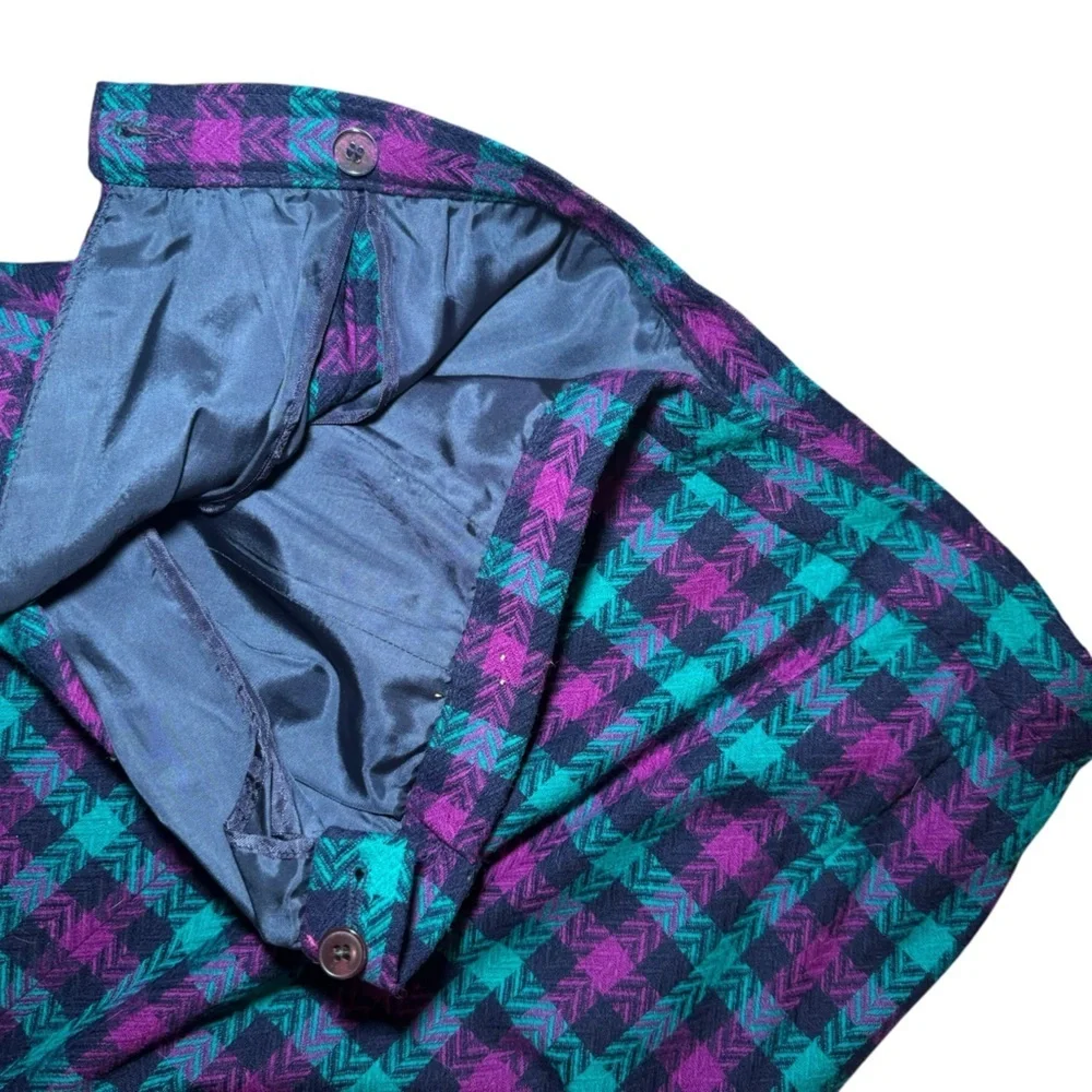 Pendleton VTG 80’s womens wool plaid lined blue and fuschia skirt size 16